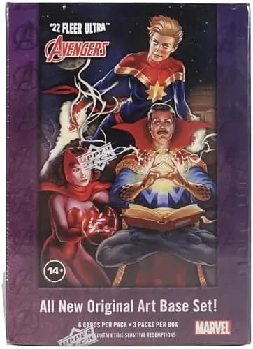 Upper Deck Avengers Trading Card Blaster Box | 2022 Marvel Fleer Ultra Avengers, 3 Packs, 6 Cards per Pack thumbnail 1