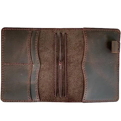 newestor A6 Travelers Notebook Cover with Pen Holder & Card Slots | Genuine Leather, Dark Brown thumbnail 2