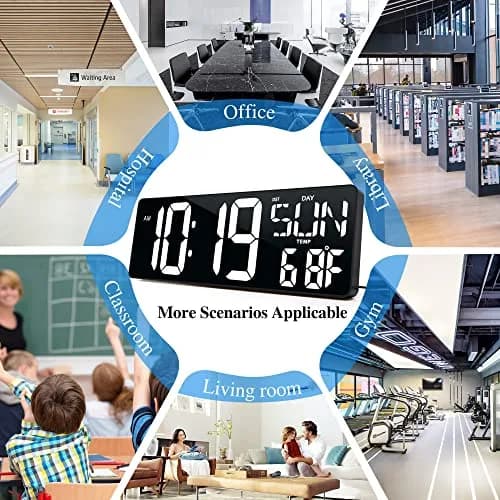 CYMHCHL 17.2" Large LED Digital Wall Clock with Remote & Timer | 43.7 cm (17.2 Inch) White thumbnail 6