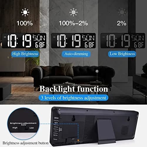 CYMHCHL 17.2" Large LED Digital Wall Clock with Remote & Timer | 43.7 cm (17.2 Inch) White thumbnail 8