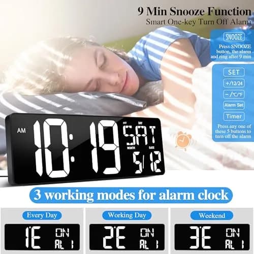 CYMHCHL 17.2" Large LED Digital Wall Clock with Remote & Timer | 43.7 cm (17.2 Inch) White thumbnail 9