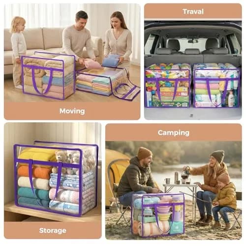 Budding Joy 6 Pack Clear Storage Bags 45L | Heavy-Duty PVC Closet Organizer for Clothes & Bedding thumbnail 6