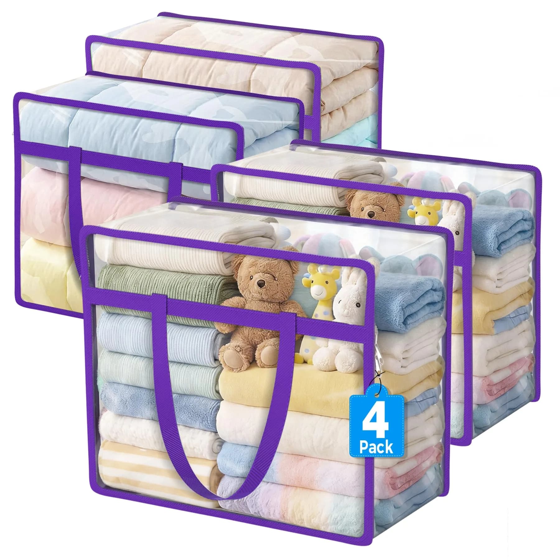 Budding Joy 4 Pack Clear Storage Bags for Clothes | 45L Closet Organizer & Storage