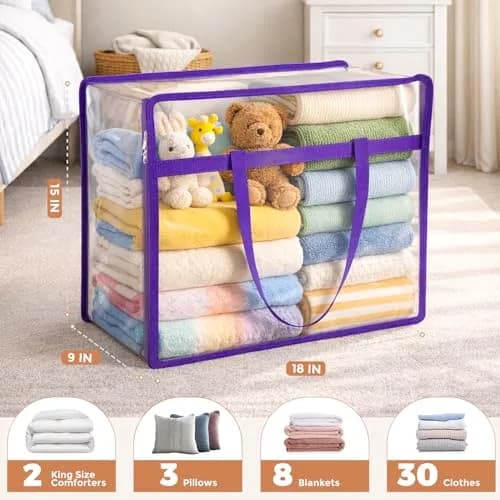 Budding Joy 4 Pack Clear Storage Bags for Clothes | 45L Closet Organizer & Storage thumbnail 2