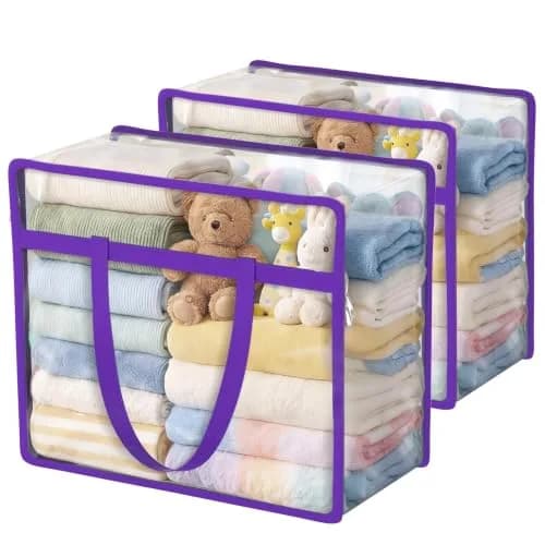 Budding Joy 2 Pack Clear Storage Bags for Clothes | 45L Closet Organizers & Storage, Heavy-Duty PVC, Zipper Closure thumbnail 1
