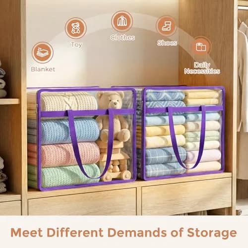 Budding Joy 2 Pack Clear Storage Bags for Clothes | 45L Closet Organizers & Storage, Heavy-Duty PVC, Zipper Closure thumbnail 4
