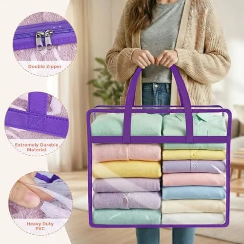 Budding Joy 2 Pack Clear Storage Bags for Clothes | 45L Closet Organizers & Storage, Heavy-Duty PVC, Zipper Closure thumbnail 3