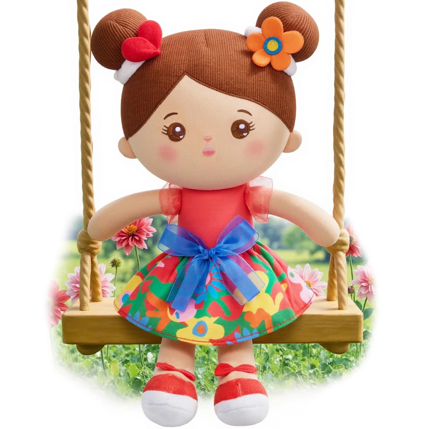 OUOZZZ Soft Plush Baby Doll 12.6 Inch (32 cm) Pink Dress Snuggle Buddy | Safe & Soft for Kids 3+ — B-abby Floral