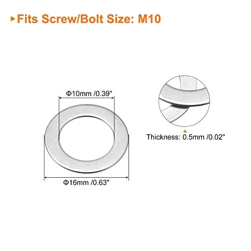 uxcell M10 304 Stainless Steel Flat Washers 50pcs 10x16x0.5mm | Corrosion-Resistant, Heavy Load Support thumbnail 2