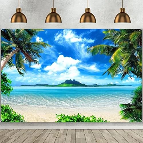 MAQTT Hawaiian Tropic Palm Tree Beach Ocean Blue Sky Backdrop 300x240 CM (10x8 FT) | Vibrant Polyester Photo Background thumbnail 1