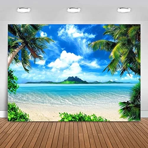 MAQTT Hawaiian Tropic Palm Tree Beach Ocean Blue Sky Backdrop 300x240 CM (10x8 FT) | Vibrant Polyester Photo Background thumbnail 2
