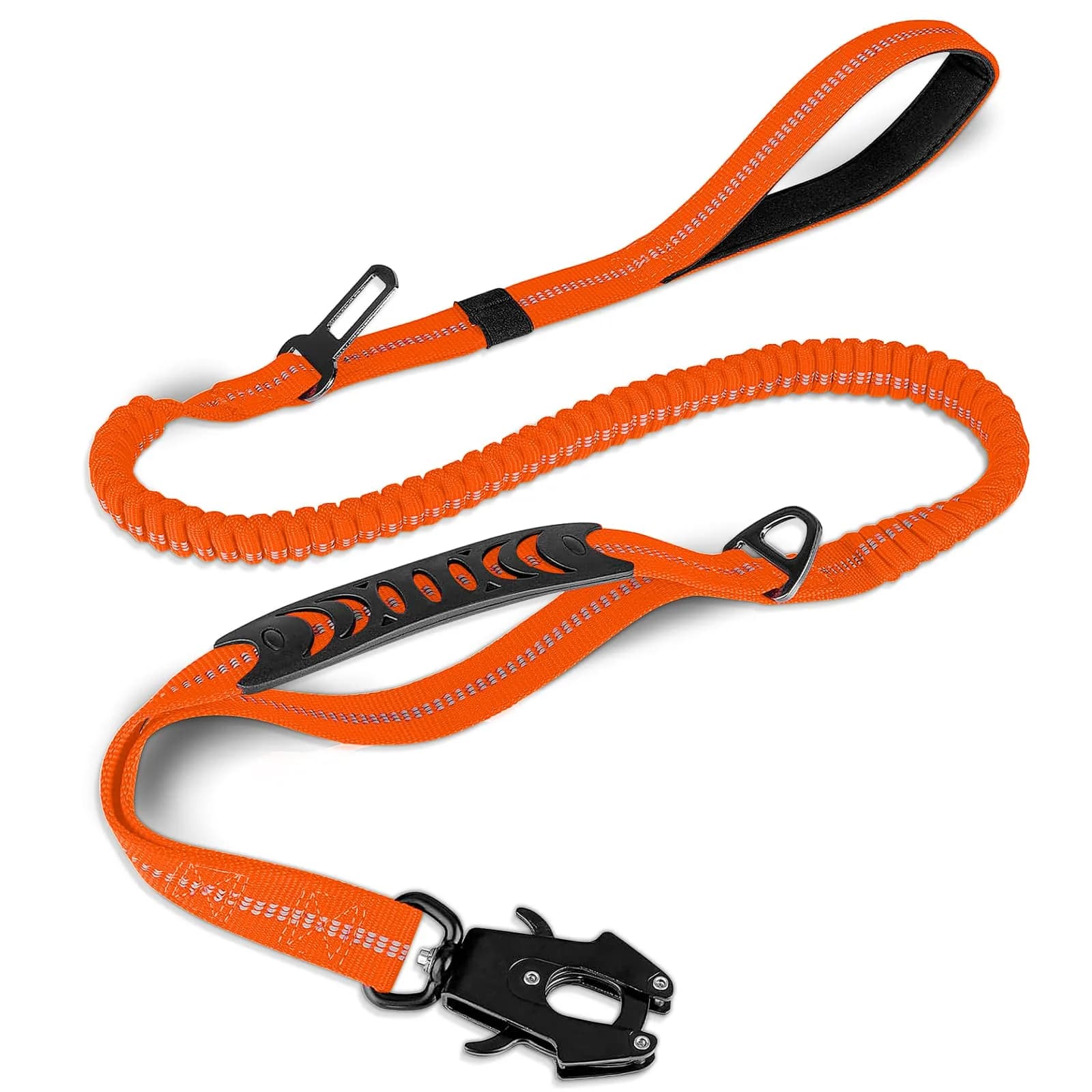 Joytale Tactical Dog Leash 6 ft | Shock Absorbing No Pull, Orange, Heavy Duty, Reflective, Dual Handles, Car Seatbelt Clip — Orange