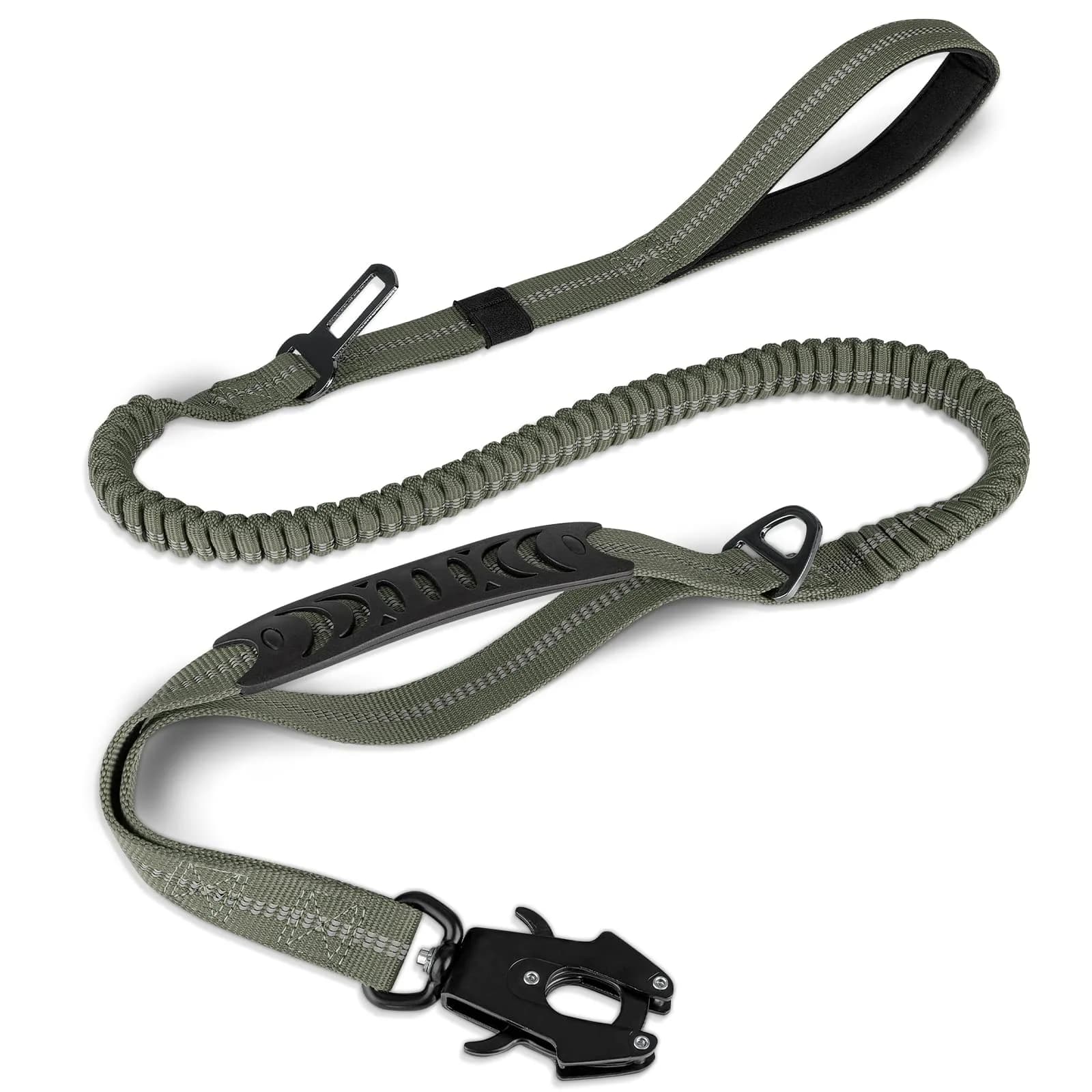 Joytale Tactical Dog Leash 6 ft | Shock Absorbing No Pull, Orange, Heavy Duty, Reflective, Dual Handles, Car Seatbelt Clip — Army Green