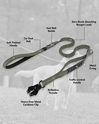 Joytale Tactical Bungee Dog Leash, Shock Absorbing No Pull, Army Green | Heavy Duty Control for Large Dogs thumbnail 7