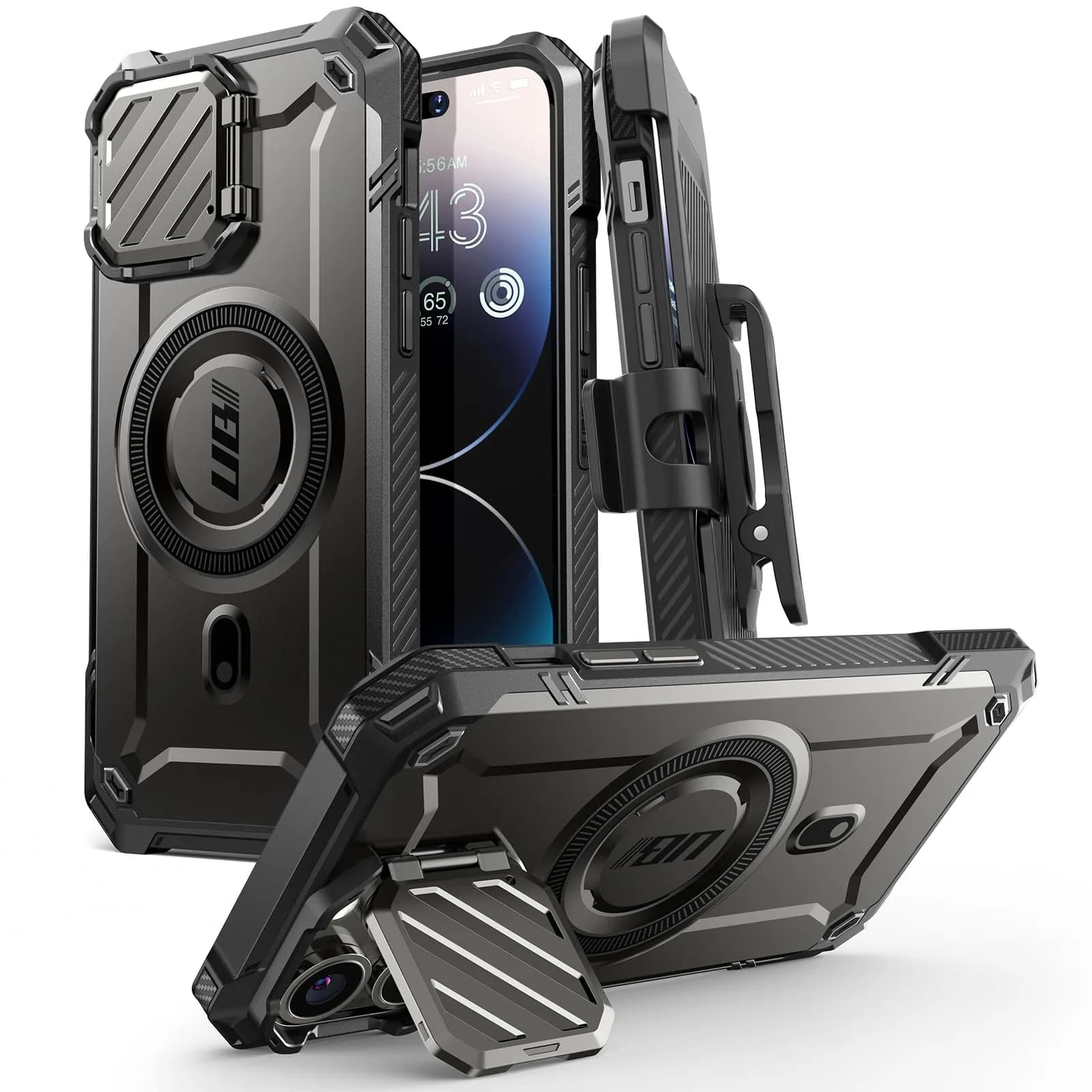 SUPCASE Unicorn Beetle MAG XT Case for iPhone 14 Pro Max / 13 Pro Max, Black | 180g (6.35 oz) with Camera Cover Stand & Belt Clip — Black