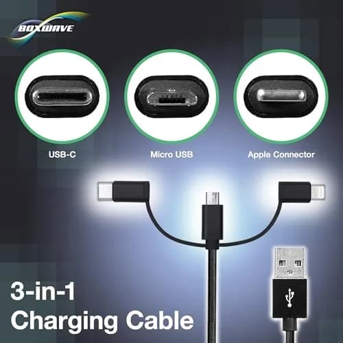 BoxWave AllCharge 3-in-1 USB C & Micro USB Cable 100cm | Compatible with Sony Walkman NW-A306 thumbnail 3