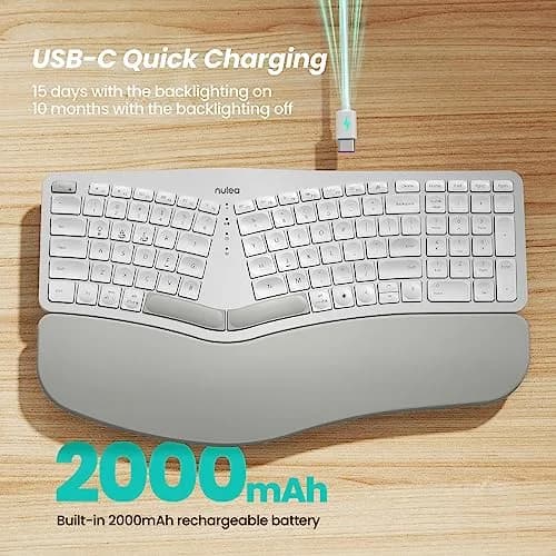 Nulea RT05 Wireless Ergonomic Keyboard | Split Design with Wrist Rest, Bluetooth & USB-C Charging, 7-Color Backlight, Compatible with Windows & Mac thumbnail 5