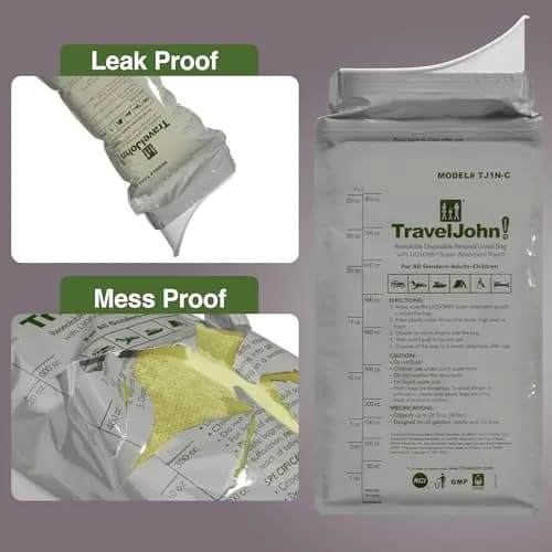 TravelJohn Resealable Disposable Urinal Bags 28oz | Odorless, Leakproof, Reusable for Travel & Camping thumbnail 3