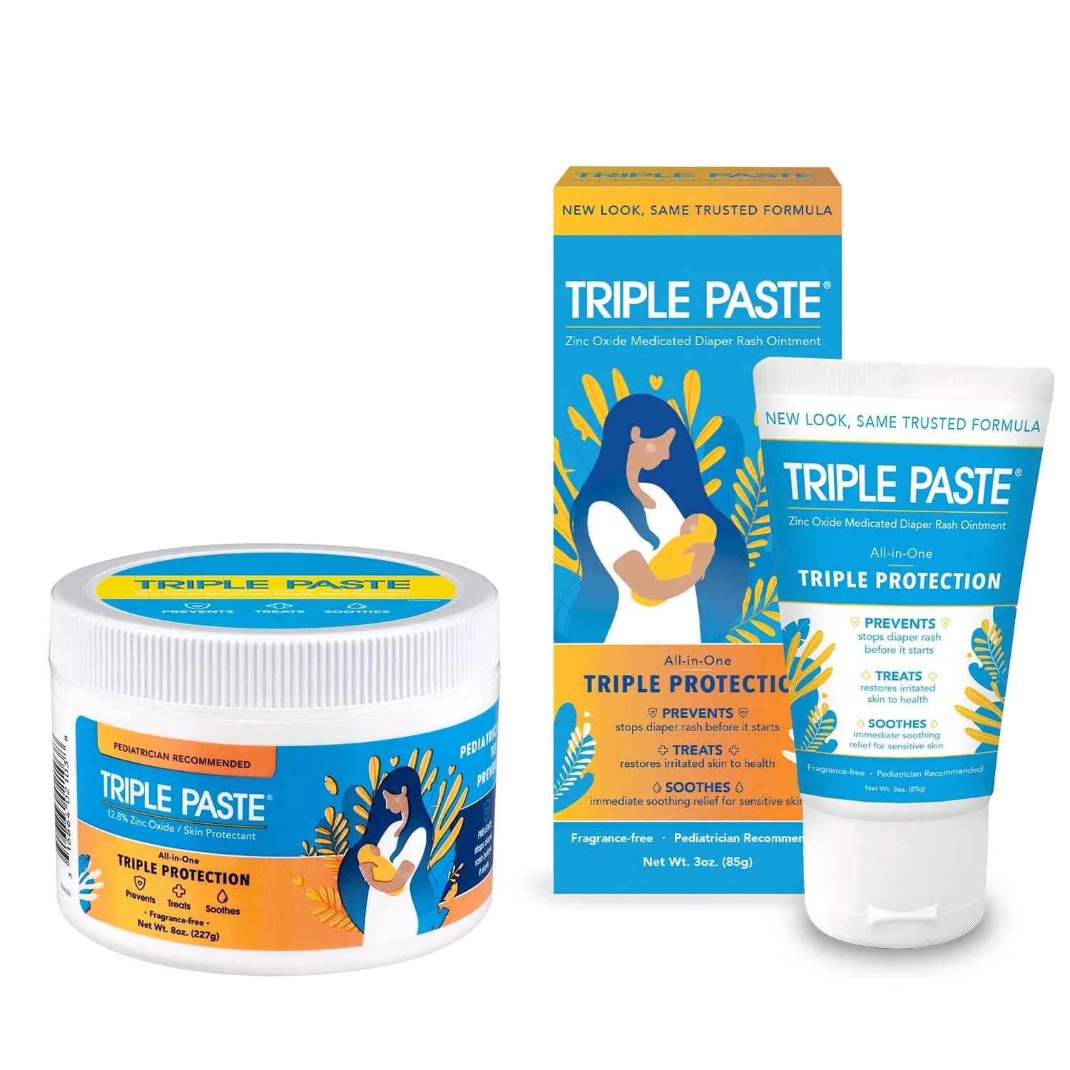 Triple Paste Diaper Rash Cream with Zinc Oxide 454 g (16 oz) | Pediatrician-Recommended Skin Protectant — 8 Oz Tub + 3 Oz Tube