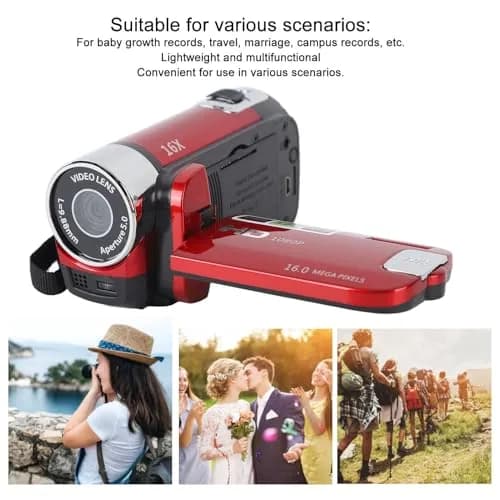 Yoidesu Red Camcorder 1080p HD Video Camera | 16MP 16X Zoom Digital Video Recorder thumbnail 1