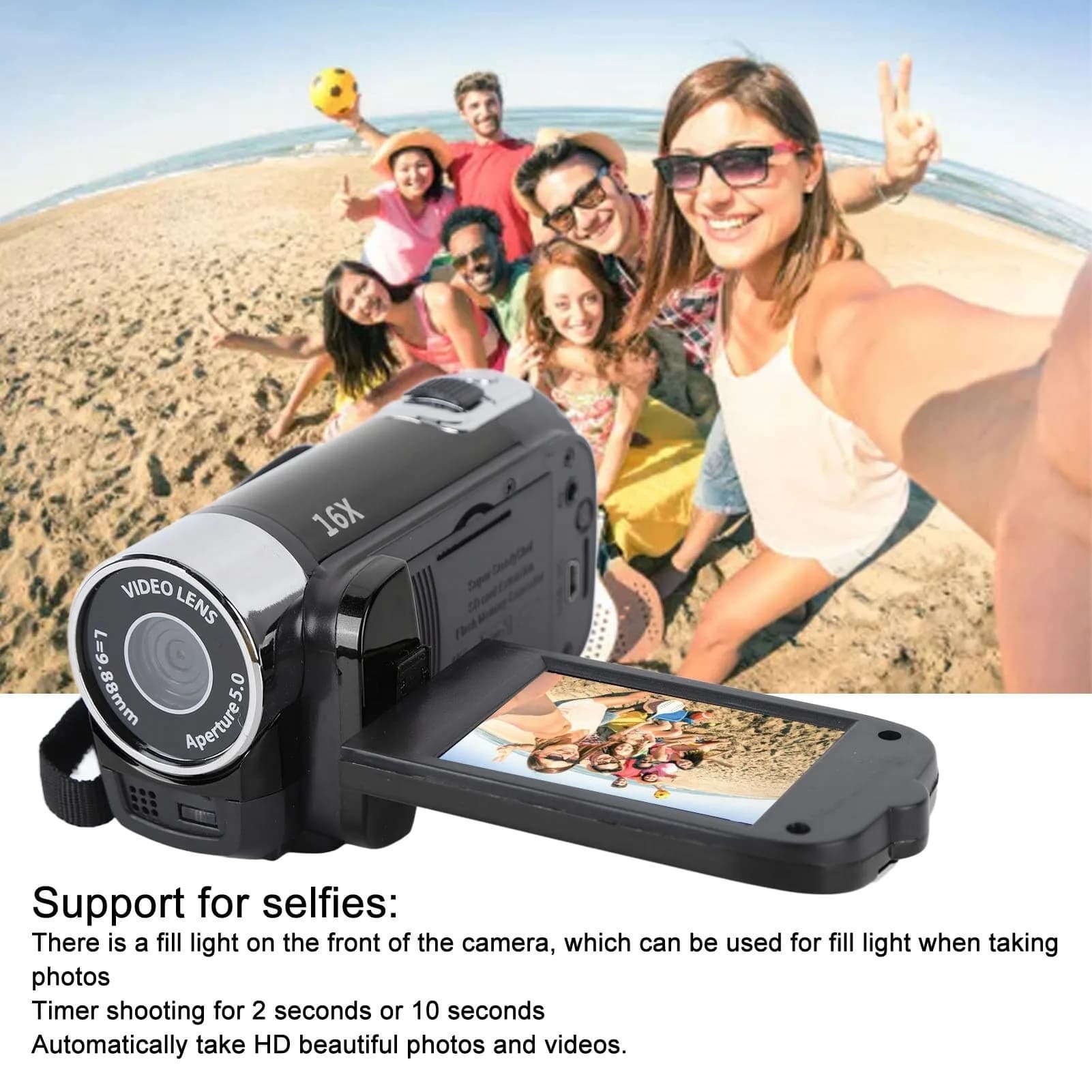Yoidesu Black Camcorder 2.7in 1080P 16MP | Vlogging Recorder with 16X Zoom