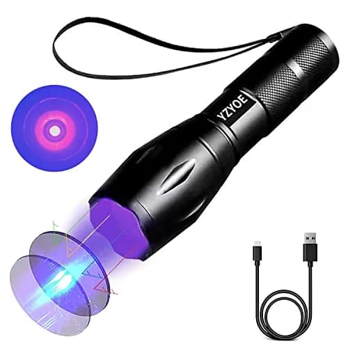 YZYOE 365nm UV Black Light Flashlight 12.5cm (4.92in) | Powerful Rechargeable Detection Lamp thumbnail 1