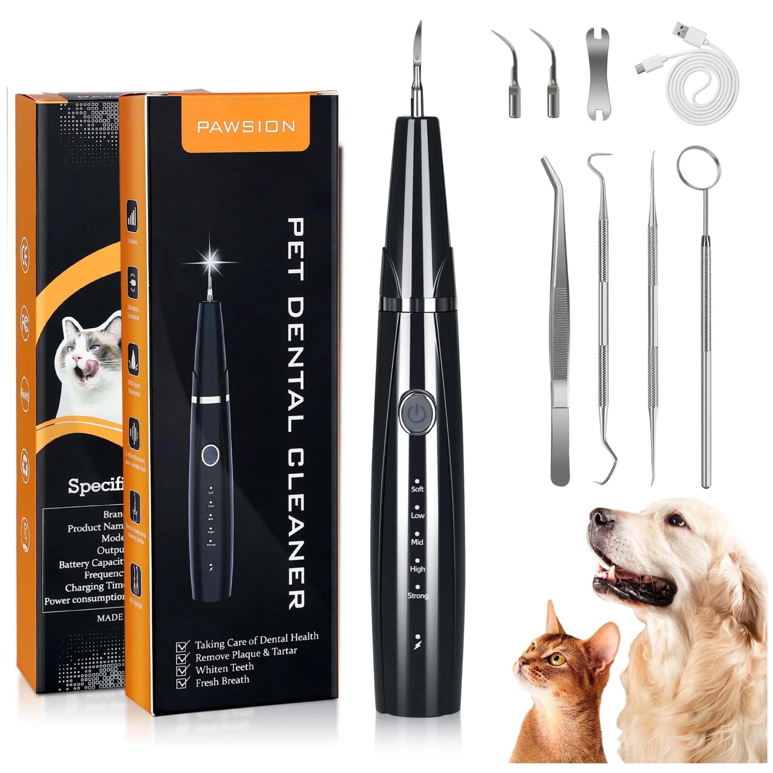PAWSION Ultrasonic Pet Tooth Cleaner Kit 5 Modes | Safe Electric Tartar & Stain Remover for Dogs & Cats - main product image