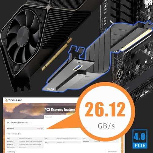 GLOTRENDS PCIe 4.0 X16 Riser Cable 300mm (11.8 inches) | 32GB/s Peak Speed for RTX 40/RX 7000 Series GPUs thumbnail 3