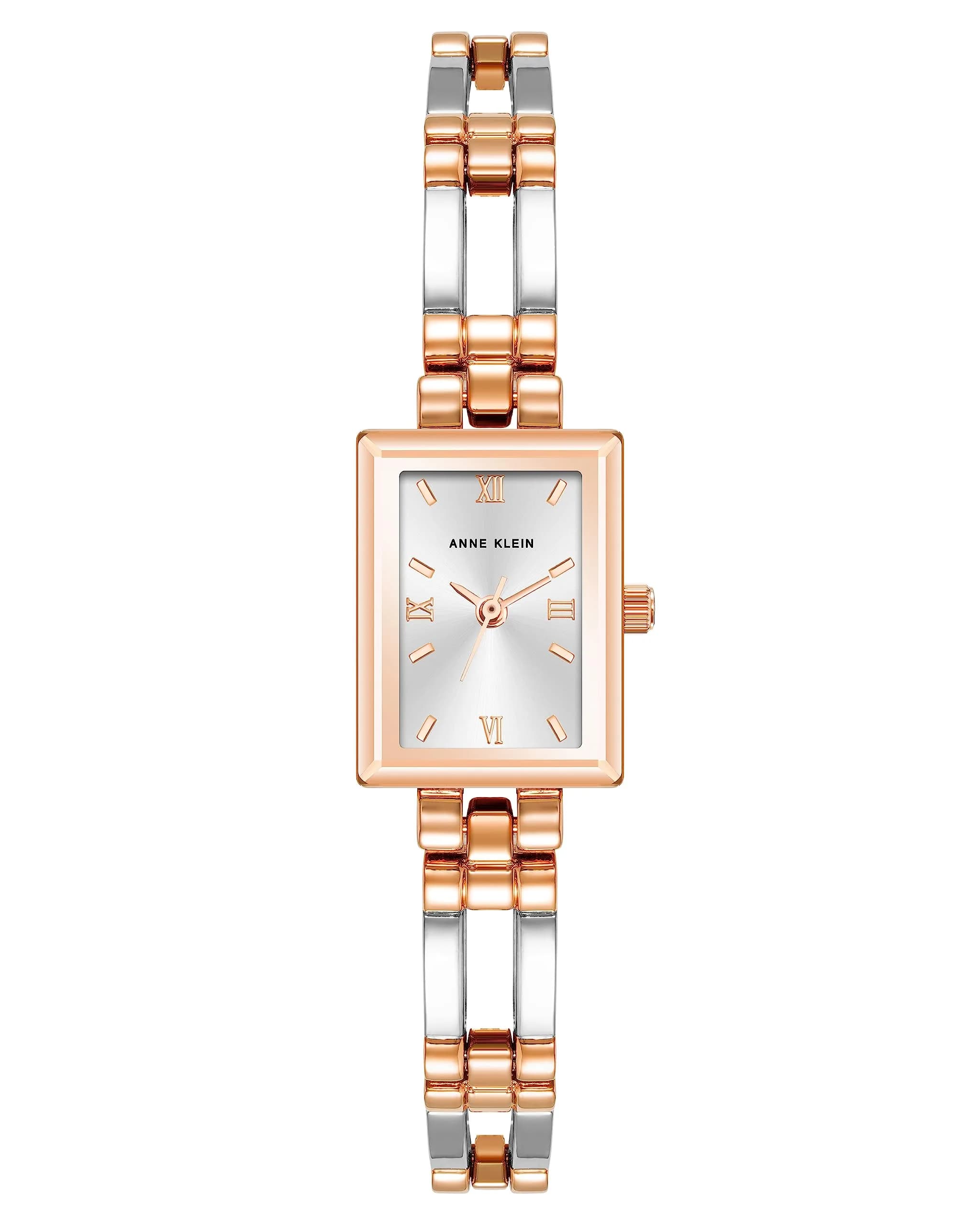 Anne Klein Women's 16mm Two-Tone Dress Watch with Roman Numerals | Water-Resistant 30M — Silver/Rose Gold