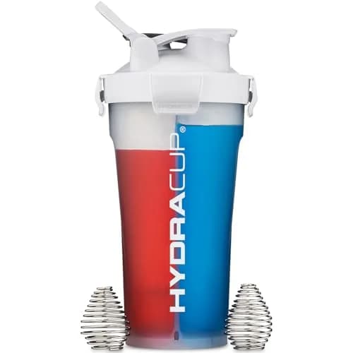 Hydra Cup DualShaker Pro 32 oz (946 ml) White Protein Shaker Bottle | Dual Mixing with Handle & Whisks thumbnail 1