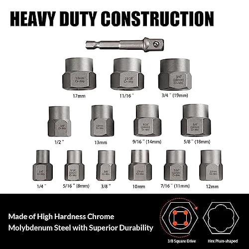 coobeast Bolt Extractor Kit 13Pcs Heavy Duty Impact & Nut Remover in Black (14 PCS) | Durable, Easy Out for Damaged Bolts thumbnail 2