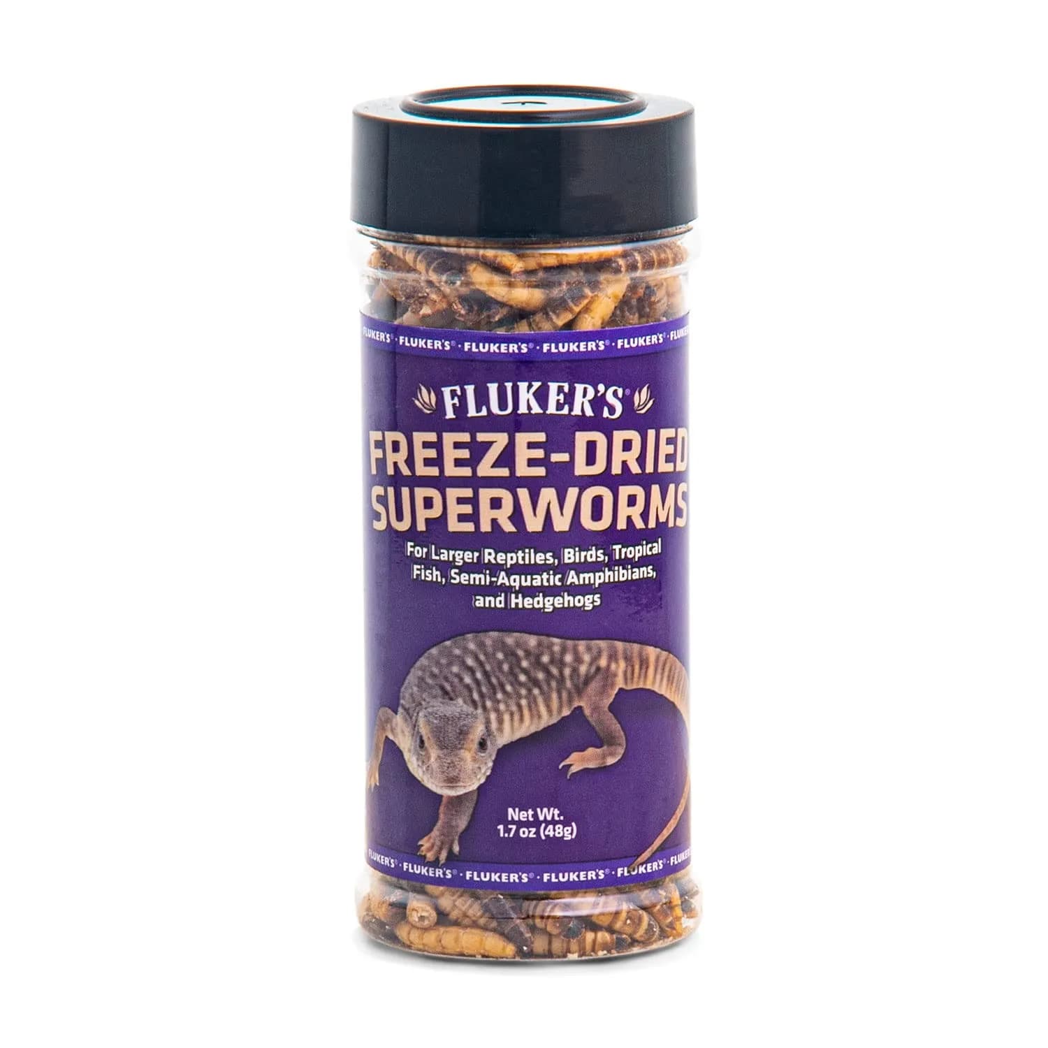 Fluker's Freeze Dried Superworms for Reptiles, Birds, Fish, Hedgehogs - 48g (1.7 oz)