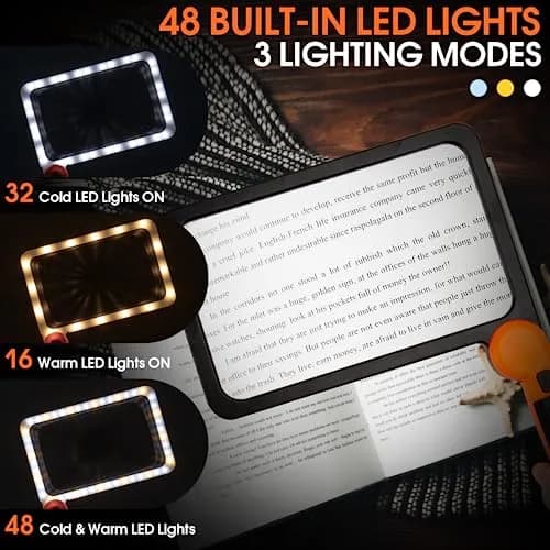 Viimnss Large Magnifying Glass with Light | Full Page 48 LED, Foldable Handle, Seniors Low Vision Reading thumbnail 6