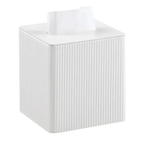 Cretkhp PU Leather Square Tissue Box Cover Ivory | Modern Bedroom & Bathroom Accessory thumbnail 1