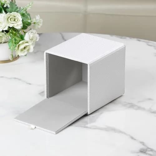 Cretkhp PU Leather Square Tissue Box Cover Ivory | Modern Bedroom & Bathroom Accessory thumbnail 3