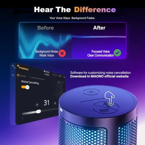 MAONO DGM20S USB Gaming Microphone for PC, Noise Reduction Condenser Mic | RGB Lighting & One-Tap Mute thumbnail 3