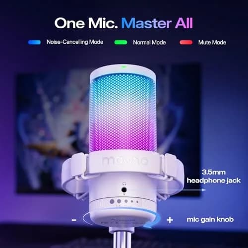 MAONO DGM20S USB Microphone for PC with Clear Voice & Noise Reduction | RGB Lighting, Plug & Play, Noise Cancellation thumbnail 5