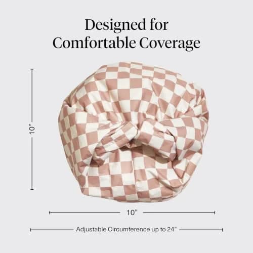Kitsch Luxury Satin-Lined Flexi Shower Cap for Women - Terracotta Checker | Adjustable Fit for All Hair Types thumbnail 4