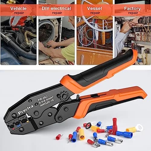 Preciva Ratcheting Crimping Tool Kit AWG20-10 with 370PCS Insulated Connectors | Ergonomic Handle & Color-Coded Jaws thumbnail 6