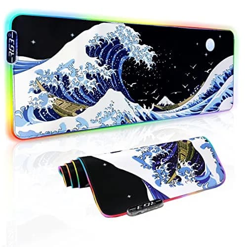 MEWOOCUE RGB LED Gaming Mouse Pad Large Sea Wave XL XXL 80cm x 30cm (31.5" x 11.9") | Smooth Control Surface thumbnail 1