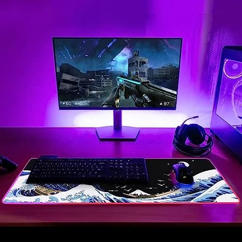 MEWOOCUE RGB LED Gaming Mouse Pad Large Sea Wave XL XXL 80cm x 30cm (31.5" x 11.9") | Smooth Control Surface thumbnail 7
