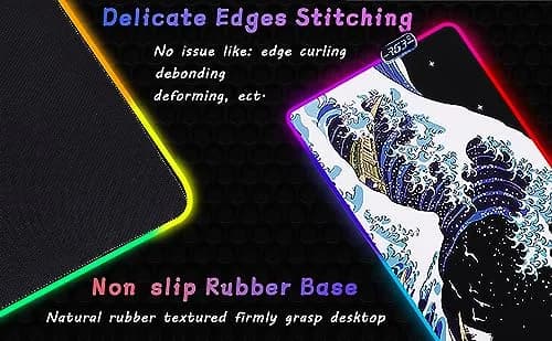 MEWOOCUE RGB LED Gaming Mouse Pad Large Sea Wave XL XXL 80cm x 30cm (31.5" x 11.9") | Smooth Control Surface thumbnail 9