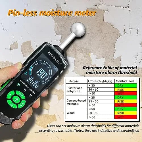 RDINSCOS Ball Probe Moisture Meter with LED Flashlight | Detects Hidden Moisture in Drywall, Wood, Concrete (18cm Length) thumbnail 7