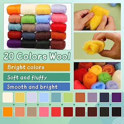 Mayboos Needle Felting Kit, Wool Roving 20 Colors Set | Complete DIY Craft Kit for Wool Art thumbnail 2