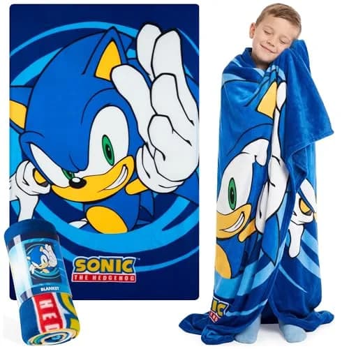 Get Trend Sonic The Hedgehog Throw Blanket for Kids, 100x150 cm (39x59 in) | Soft Warm Vibrant Fleece for Couch, Bed, Travel thumbnail 1