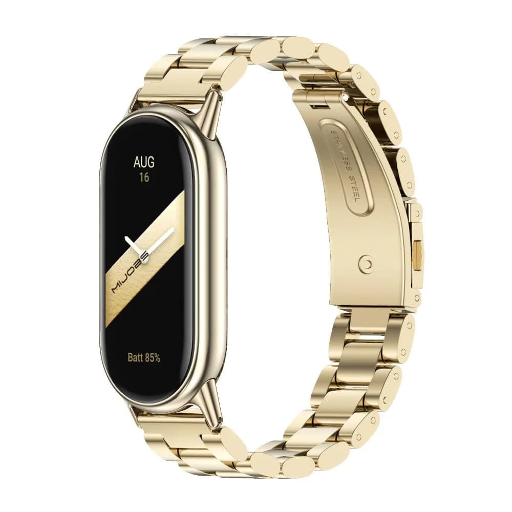 MIJOBS Stainless Steel Strap for Xiaomi Mi Band 8/9/10 | Breathable, Beads Style, Premium Material — Light Gold