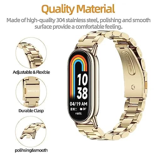 MIJOBS Stainless Steel Strap for Xiaomi Mi Band 8/9/10 | Breathable, Beads Style, Premium Material thumbnail 3