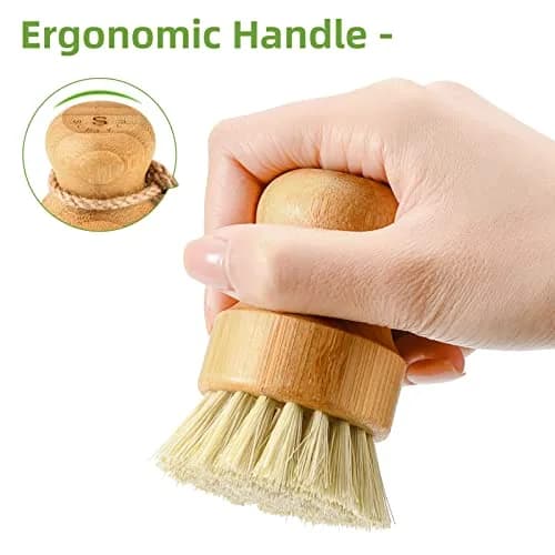 SUBEKYU Bamboo Dish Scrub Brushes Set with Tray, Natural Sisal + Coconut Palm Bristles, Set of 2 | Compostable Cleaning Brushes for Kitchen thumbnail 5