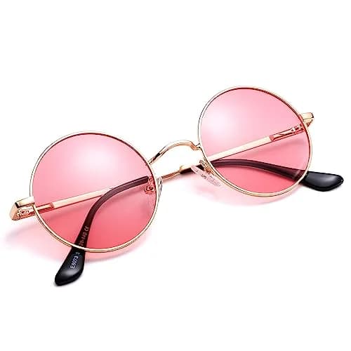 Pro Acme Small Round Sunglasses: Gold Frame with Transparent Pink Lens, Polarized UV400 thumbnail 2