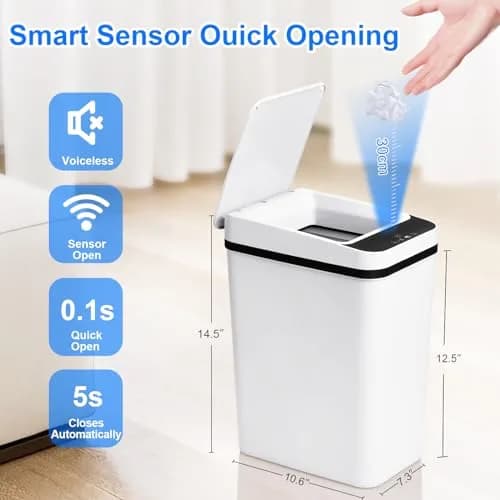 Anborry White Touchless Trash Can 4 Gallon | Infrared Sensor, Sealed Lid for Bathroom & Kitchen thumbnail 4